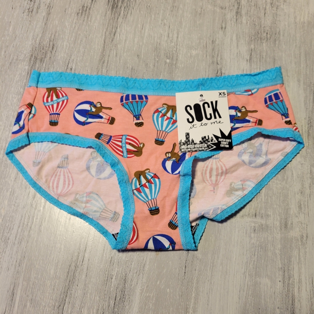 2/$10 Hang In There Parachuting Sloths Mid Rise Hipster Cotton Panties